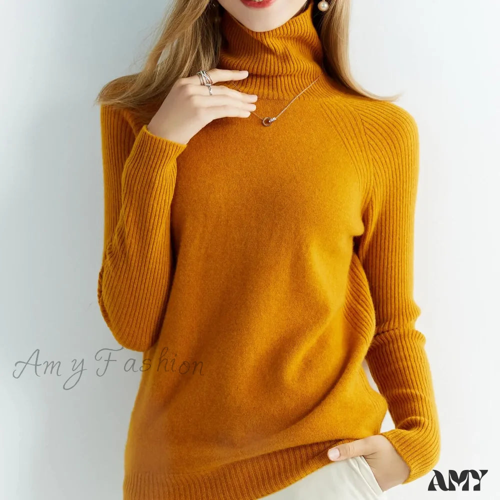 Cashmere Women's Knitted 100% Merino Wool Long Sleeve Vintage Autumn Winter Clothes Cozy Sweater