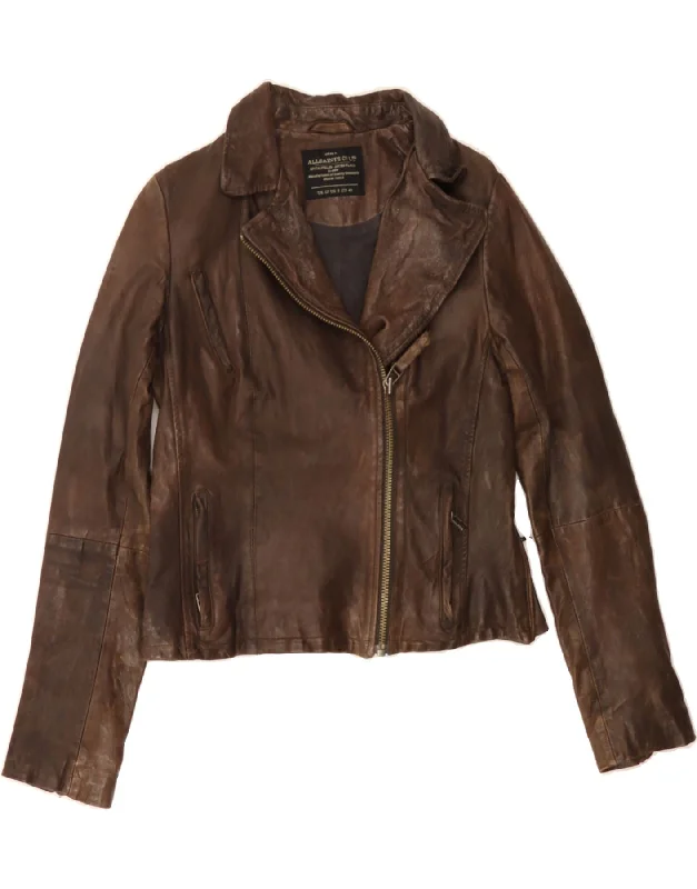 ALL SAINTS Womens Leather Biker Jacket UK 12 Medium Brown Leather