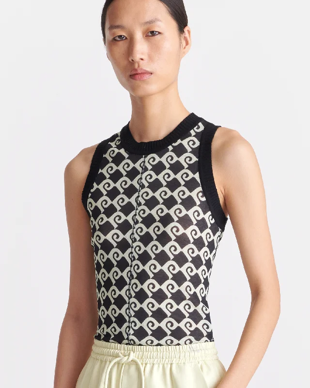 Denalie - Mesh Jersey Top - Diamond Check/Black