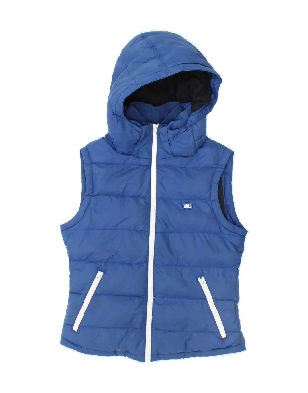 JACK WILLS Womens Hooded Padded Gilet UK 10 Small Blue Polyester