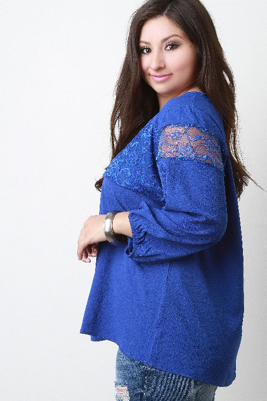 Floral Lace Panel Long Sleeve Top