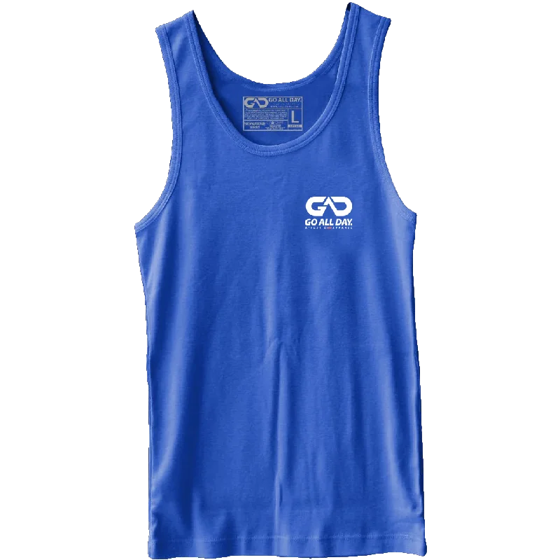 GO ALL DAY® Unisex Tank (Heather Royal Blue) Small Logo