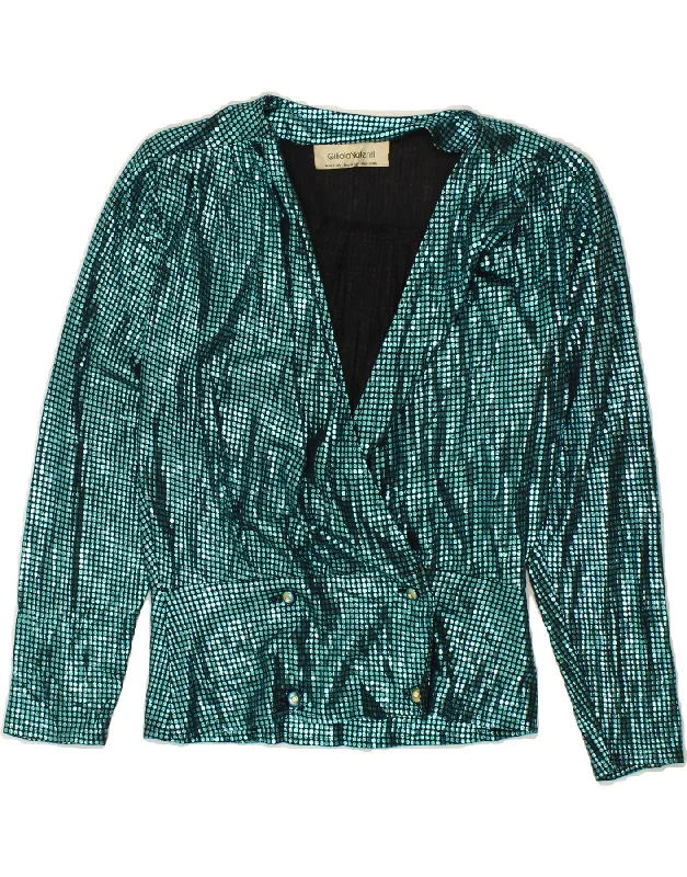 VINTAGE Womens Double Breasted Blazer Jacket IT 42 Medium Green Polka Dot