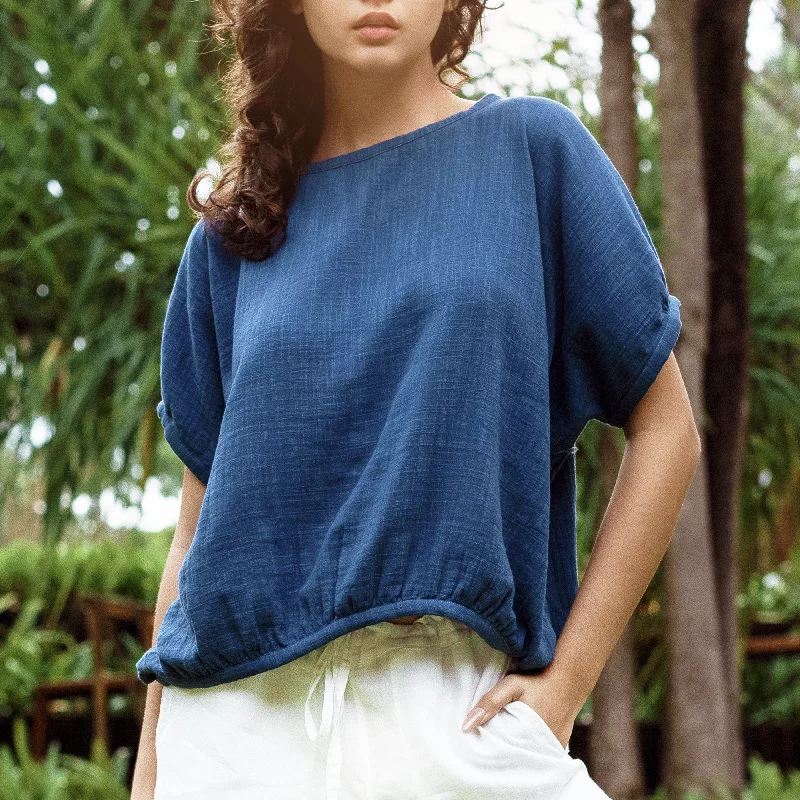 BOX SS TOP - Cotton Double Gauze | Indigo Blue