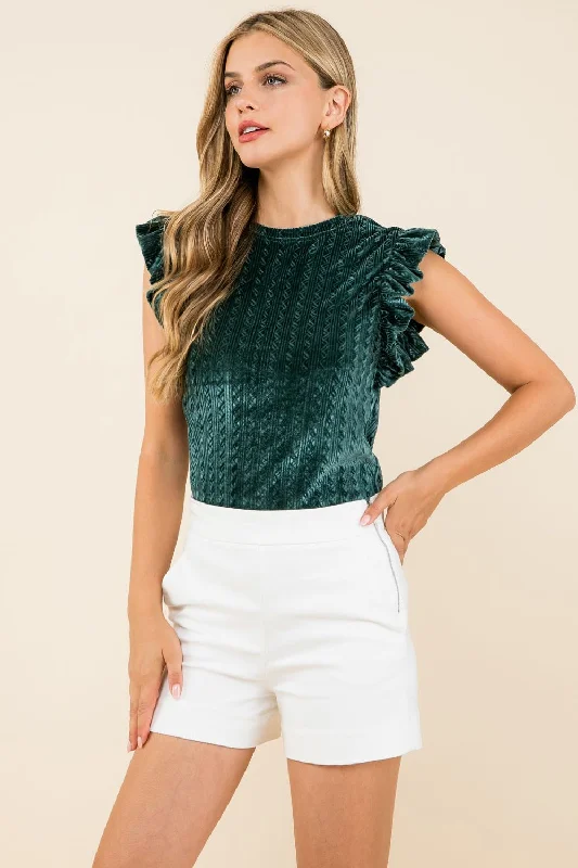 Textured Velvet Ruffle Sleeve Top