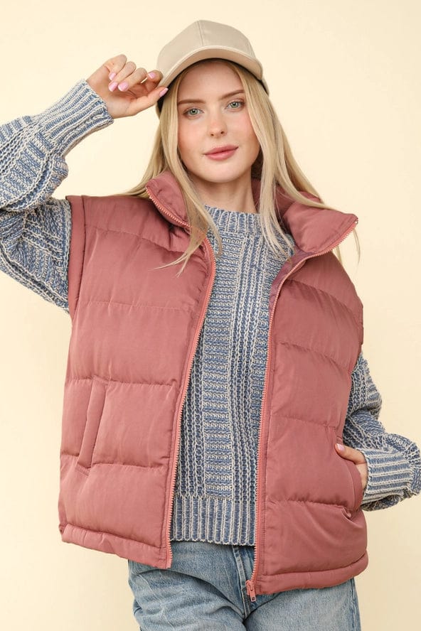 Mauve High Neck Puffer Vest