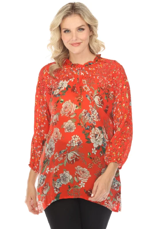 Johnny Was Red Neeka Floral Tunic Top C20424A4