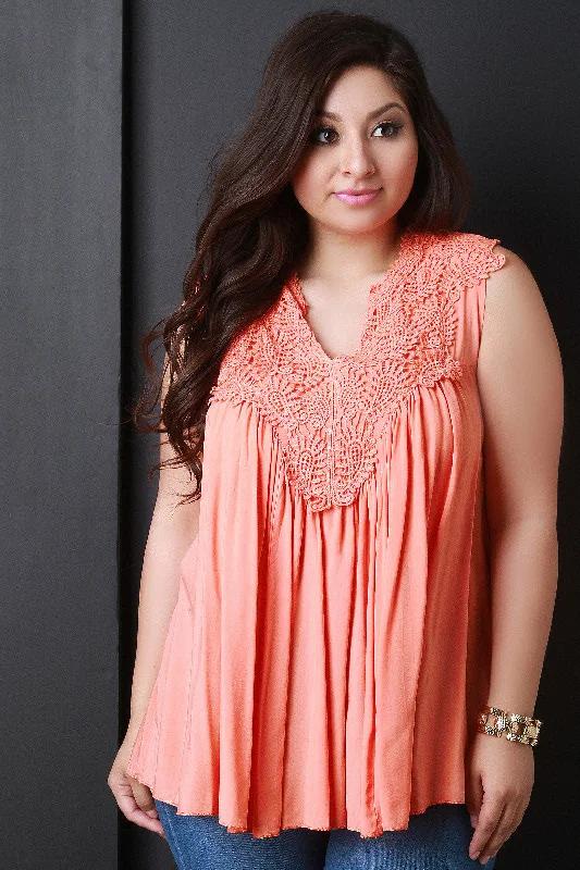 Crochet Lace Sleeveless Gathered Top