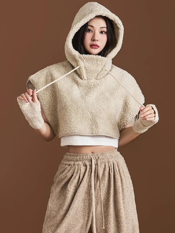 E3236 Boucle Cape Hooded Top