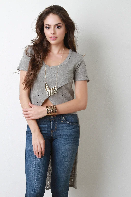 Distressed Wrap Marled Scoop Neck Tee