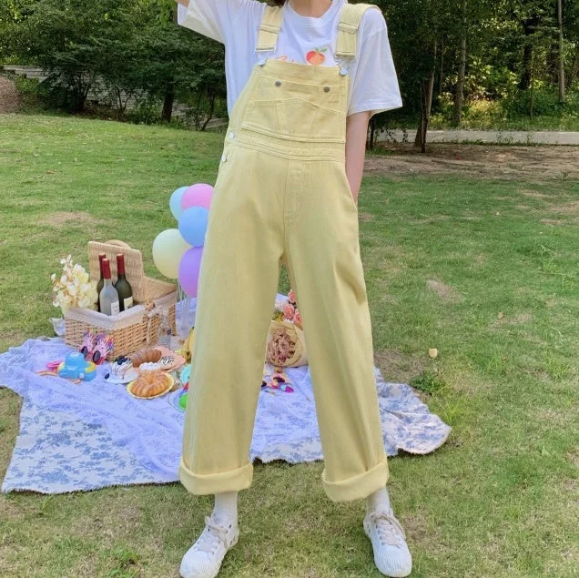 Spring Denim Overalls (Pastel Yellow)