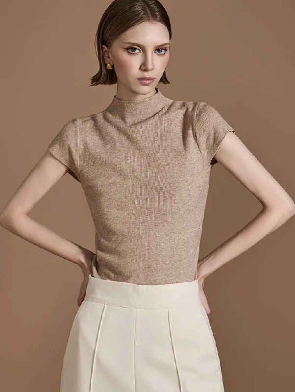 E3611 Turtleneck Cap Sleeves Top