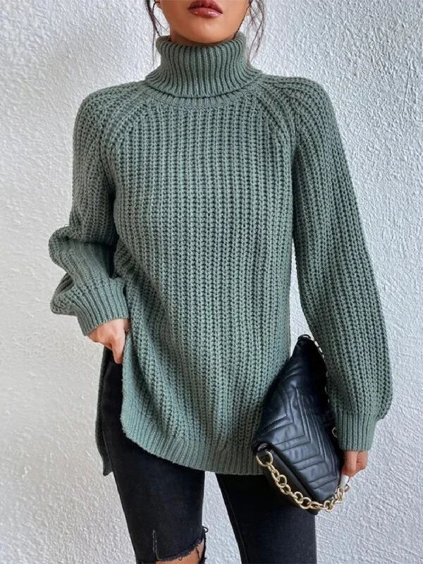 Full Size Turtleneck Slit Sweater