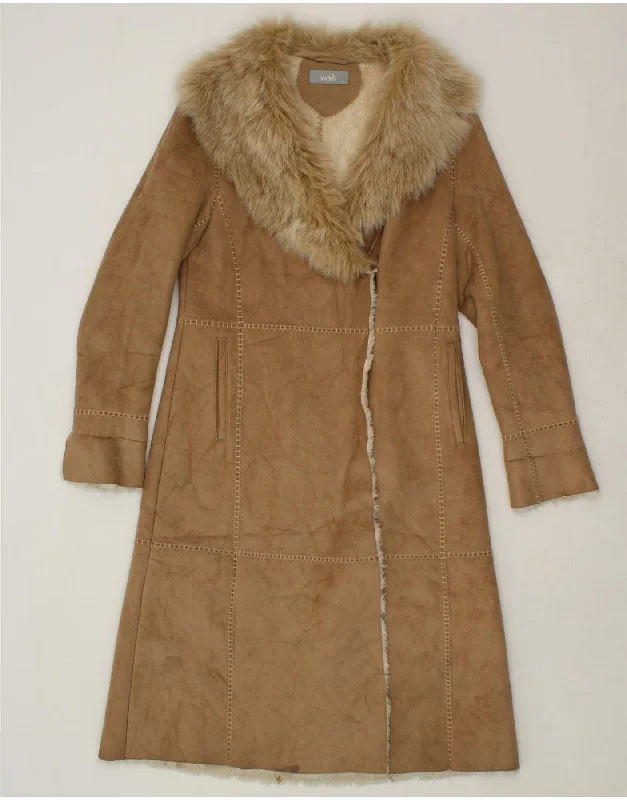 WALLIS Womens Sherpa Overcoat UK 10 Small Brown