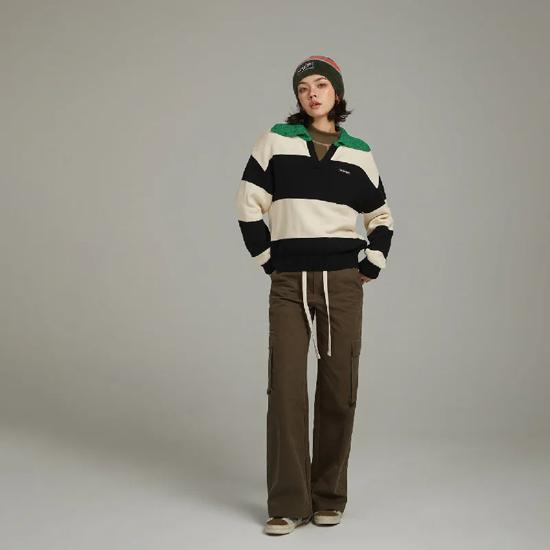 Open Collar Color Scheme Knit Sweater