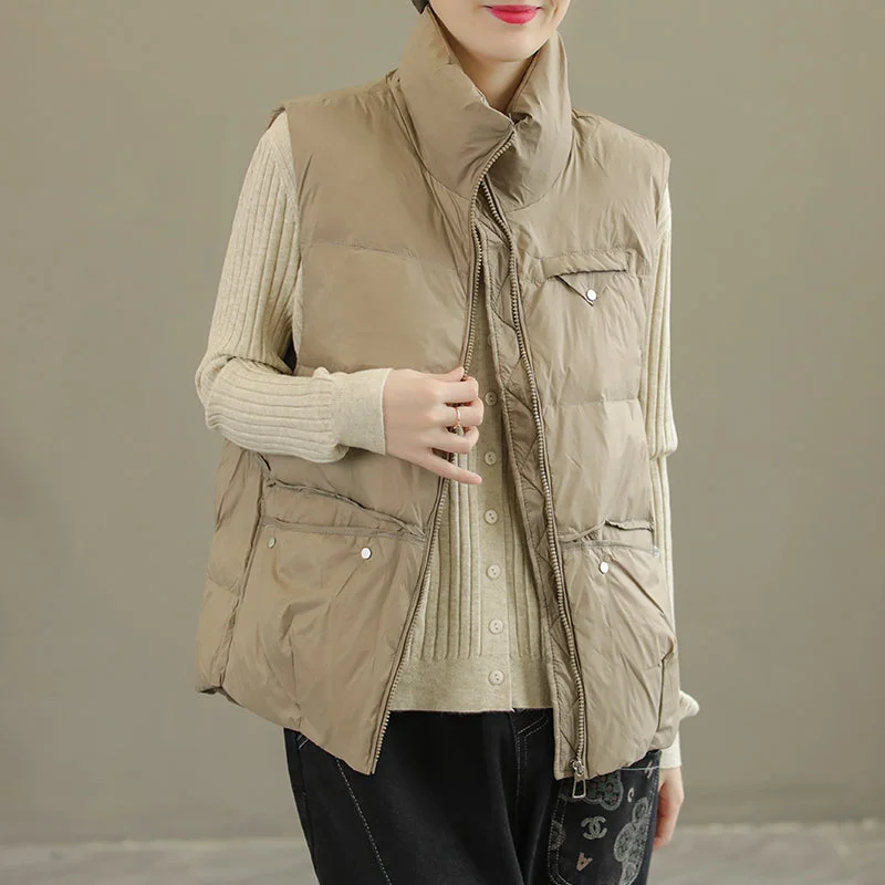 Women Autumn Winter Pockets Duck Down Vest