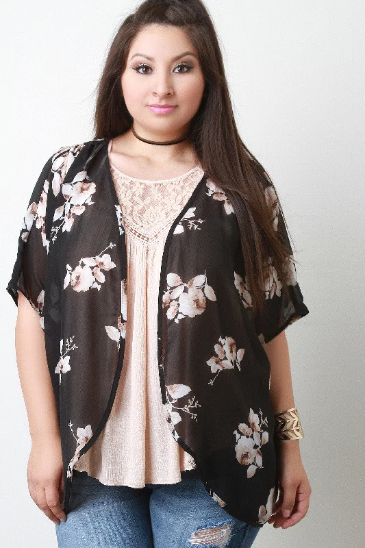 Floral Print Chiffon Kimono