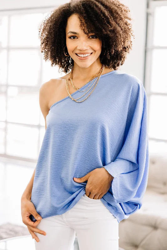 Go Where You Choose Light Blue One Shoulder Top