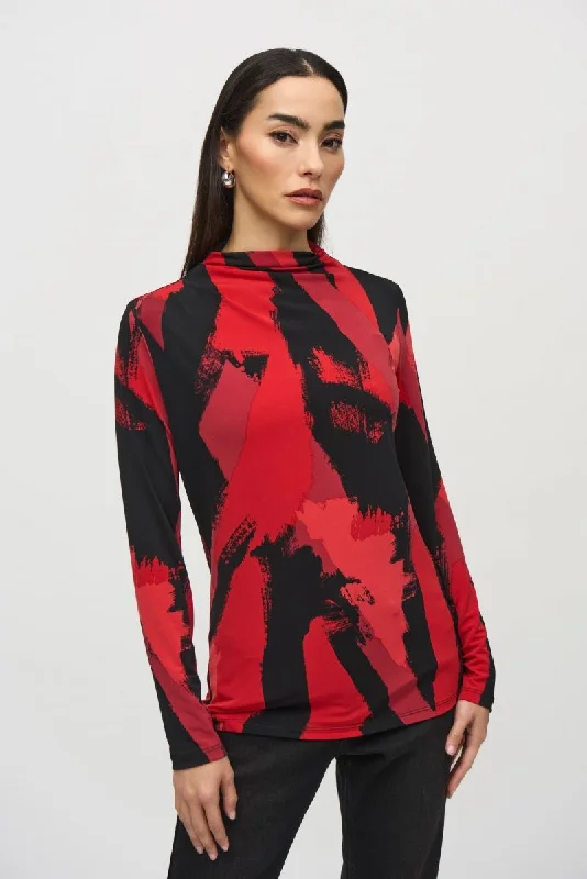 Joseph Ribkoff Black/Multi Brushstroke Print Long Sleeve Fitted Top 244233