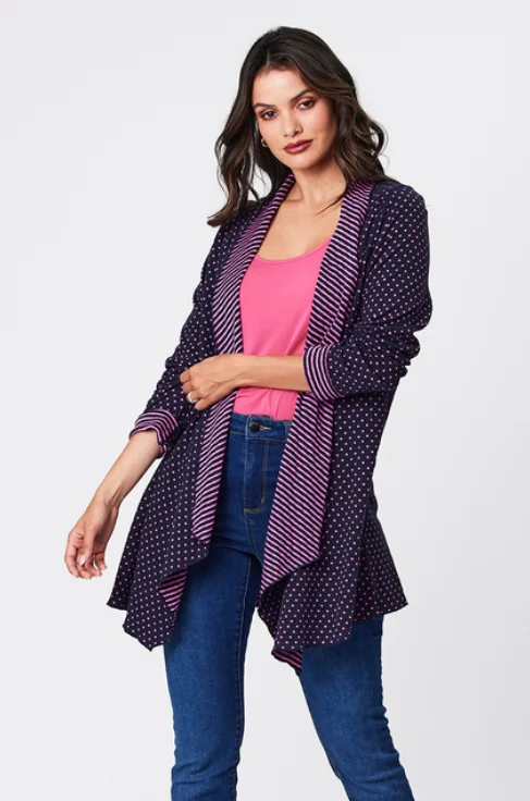 Ellie Spot Cardigan - Navy/Pink