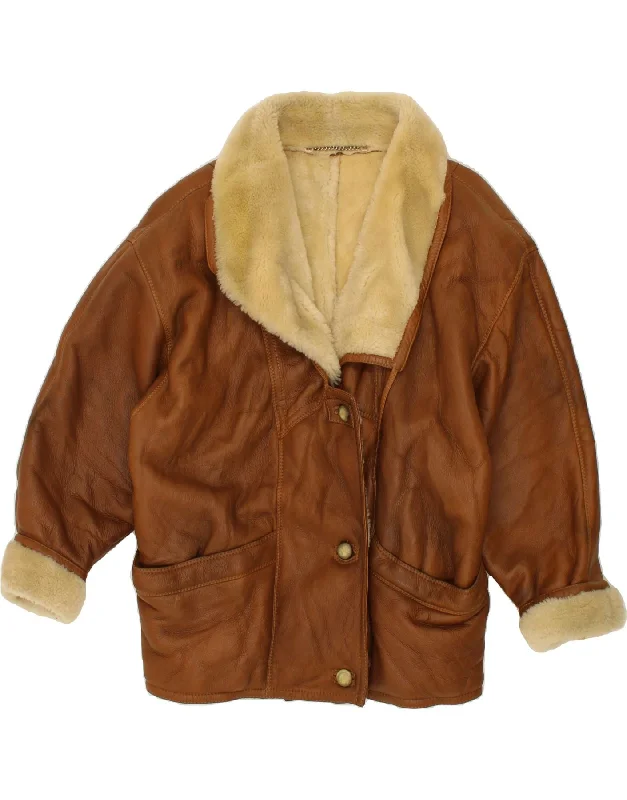 SHEARLING Womens Shearling Jacket UK 20 2XL Brown Leather