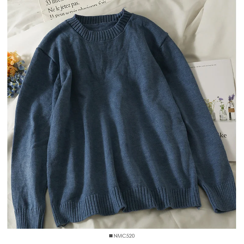 Loose and thin crew neck Pullover solid color sweater for women  1818