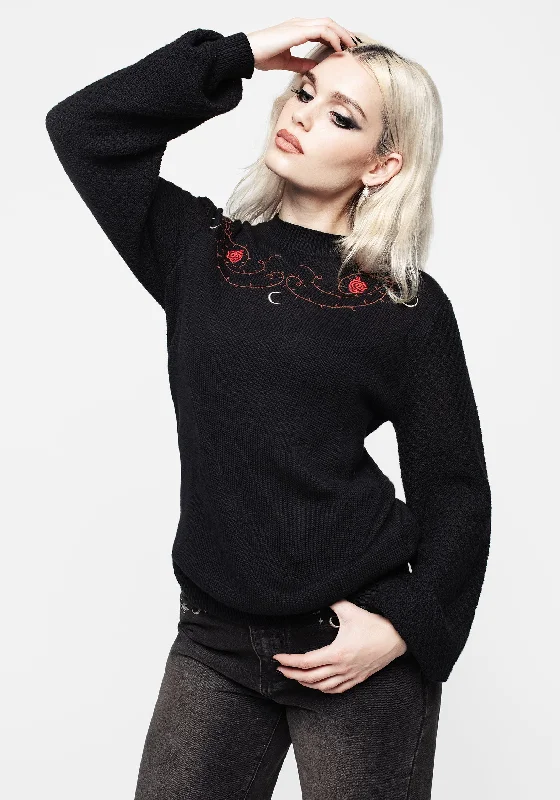 Blush Balloon Sleeve Embroidered Jumper