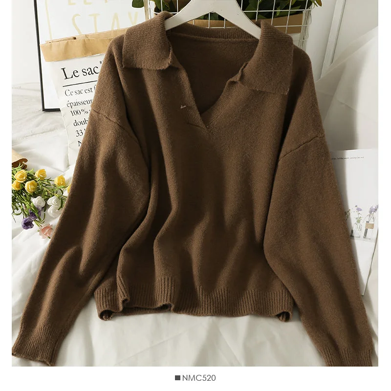 New Vintage Lapel loose thin Pullover Sweater for women  1805