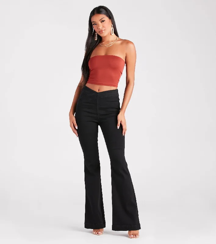 Snatched Style V-Cut Waist Flare Jeans