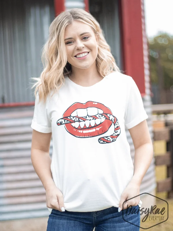 Candy Cane Lips on Vanilla Bean-White Cuff Tee