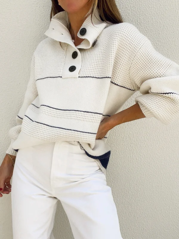 Open Collar Graceful Button Up Sweater