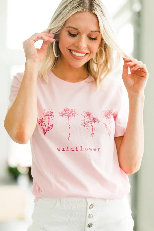 She's A Wildflower Light Pink Graphic Tee