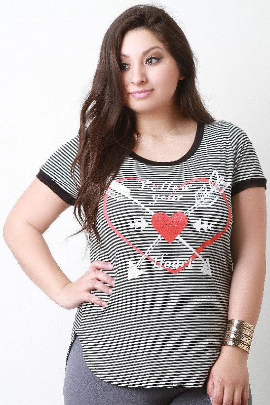 Follow Your Heart Striped Graphic Print Tee