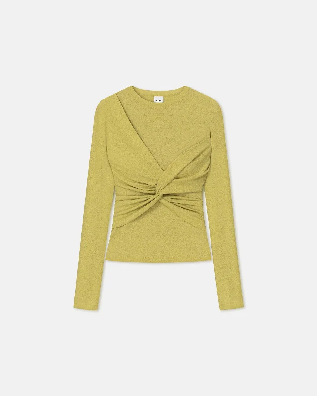 Izolda - Draped Mesh Jersey Top - Pistachio