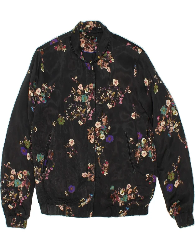 MASSIMO DUTTI Womens Bomber Jacket UK 6 XS Black Floral