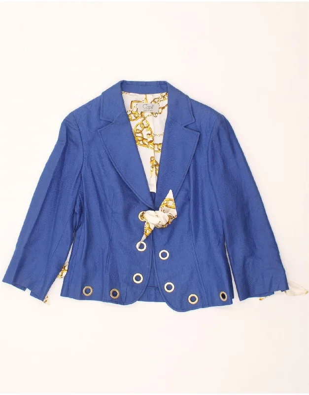 VINTAGE Womens Blazer Jacket IT 46 Large Blue Cotton