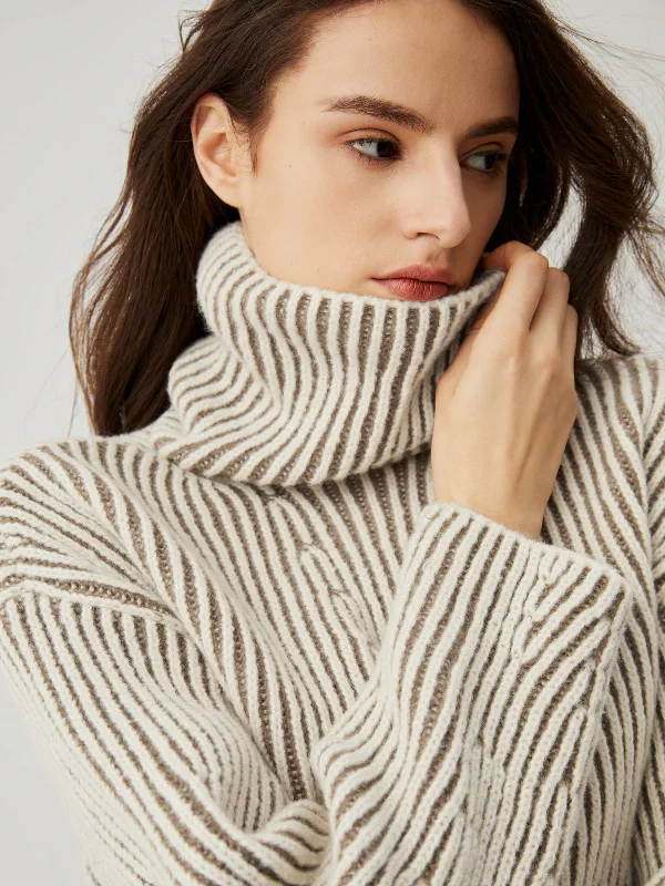 Turtleneck Striped Graceful Knit Sweater