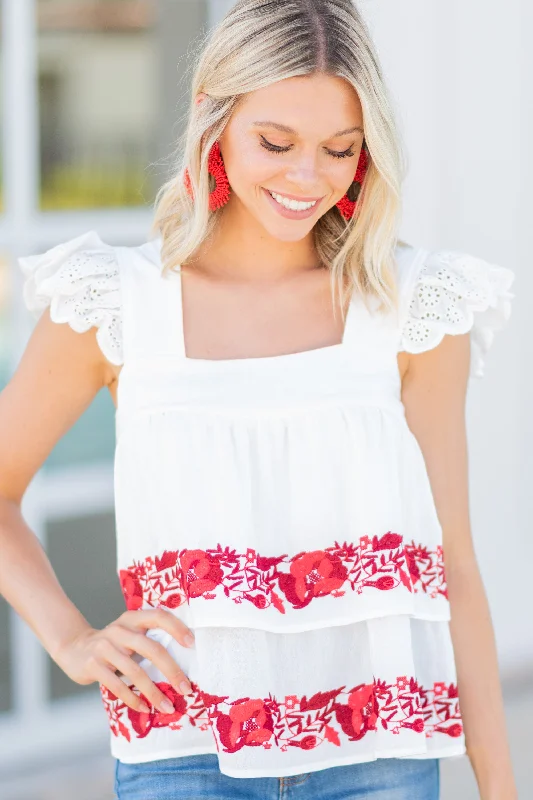 Forever And Always White Embroidered Top