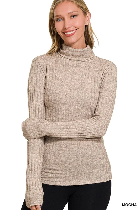 QUINN RIBBED LONG SLEEVE TURTLE NECK TOP